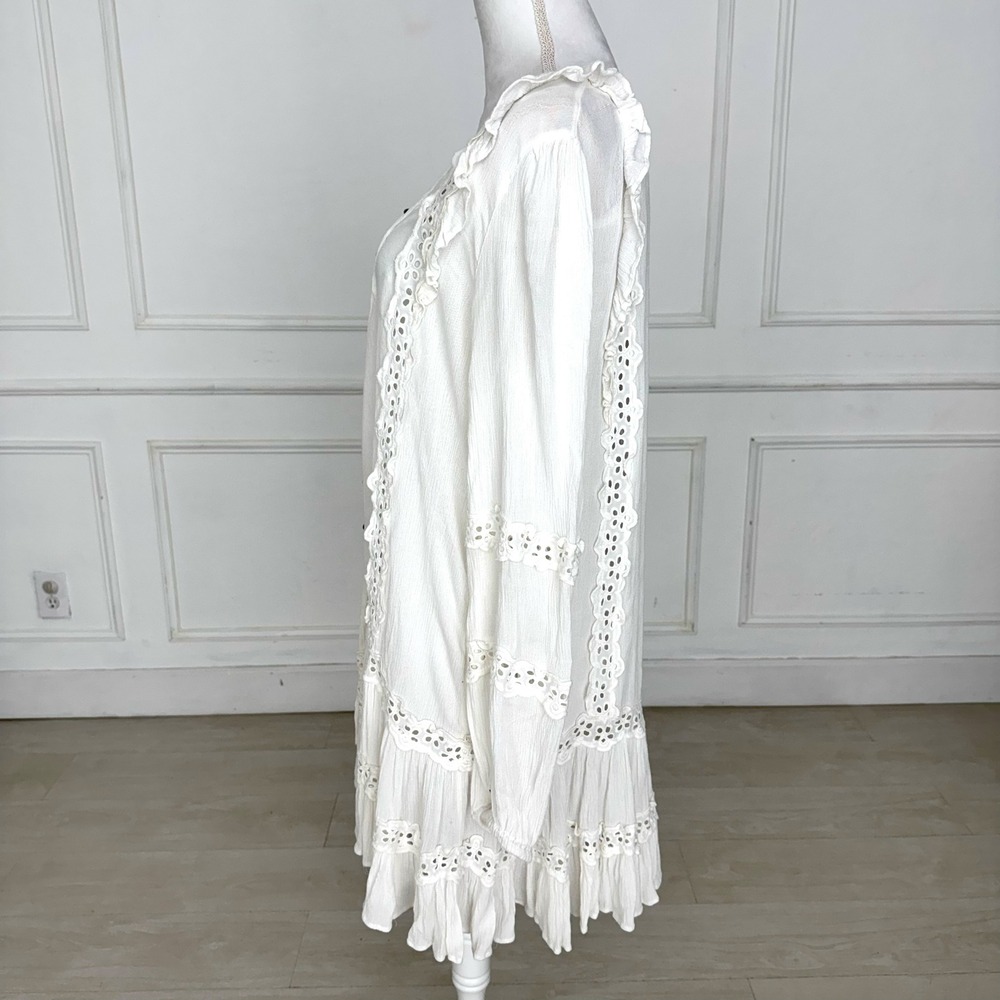 Free People Snow Angel White Eyelet Lace Ruffle Gauze Mini Dress Boho Small - Picture 8 of 9